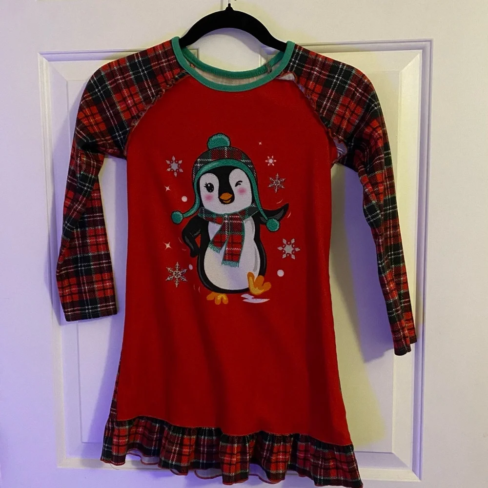 Komar Kids Red Plaid Penguin Nightgown